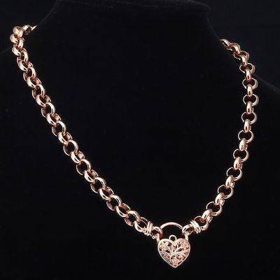 18ct Heavy Rose Gold Plated Belcher Chain Necklace with a Filigree Locket - USA Made-2
